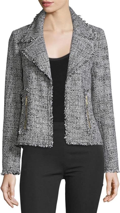 michael kors frayed tweed jacket|Michael Kors Frayed Tweed Jacket, New Navy, 10 .